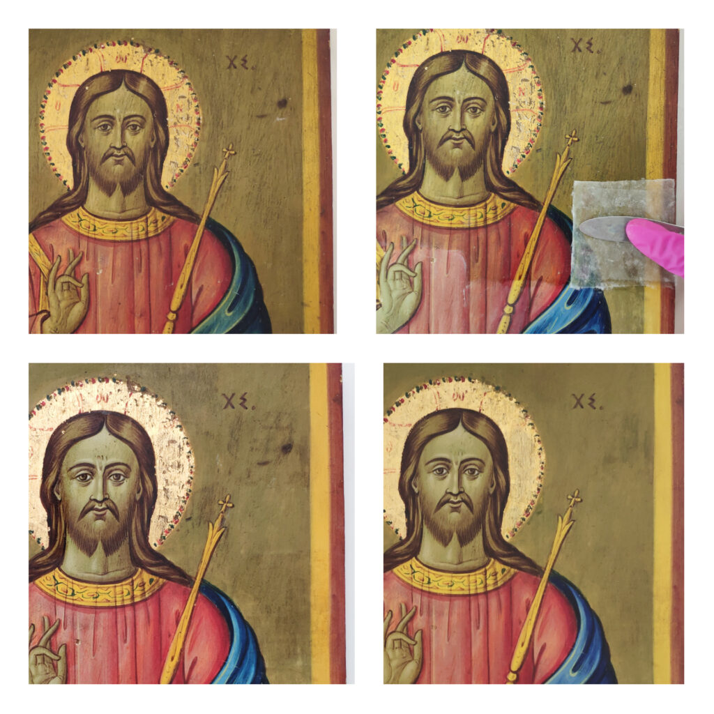Αγιογραφία Χριστού στα στάδια συντήρησης εικόνας
